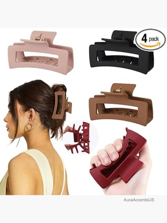 4 PCS Silicone Flexible Hair Claw Clips for Thick Hair, Jumbo Rectangle Clips, main image 5